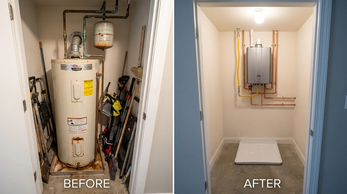 Tank water heater versus wall-mounted tankless unit comparison for Durant, IA homeowners